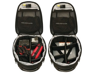 Photo showing dividers installed in tail bag on white background